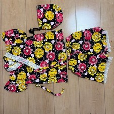 Floral Jinbei Set 90cm Black with Colorful Flowers  Heart Accents Kid  s Pajama