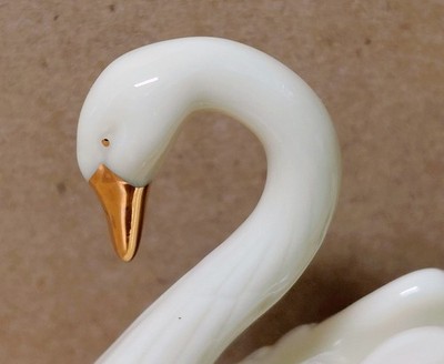 Lenox Porcelain Swan 24K Gold Trim Ivory White Vtg Card Holder