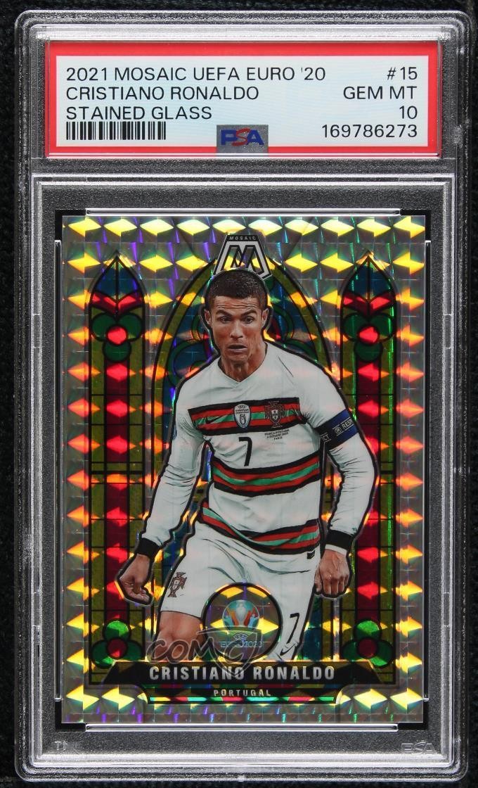 2021 Panini Mosaic UEFA Euro 2020 Stained Glass Cristiano Ronaldo PSA 10 GEM MT view 1