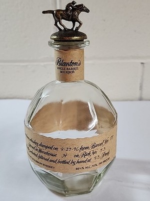 Blanton's Bourbon Whiskey Empty Bottle 750ml Cork Stopper Halloween Potion Decor