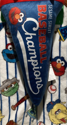 Sesame Street Baseball Blanket Pillow Set 50x60 Elmo Cookie Monster Sports NWT