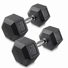 40 lb Pair Rubber Coated Hex Dumbbell Set, 80 Pounds Total