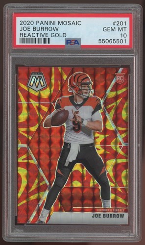2020 PANINI MOSAIC JOE BURROW REACTIVE GOLD #201 PSA 10 GEM MINT ROOKIE