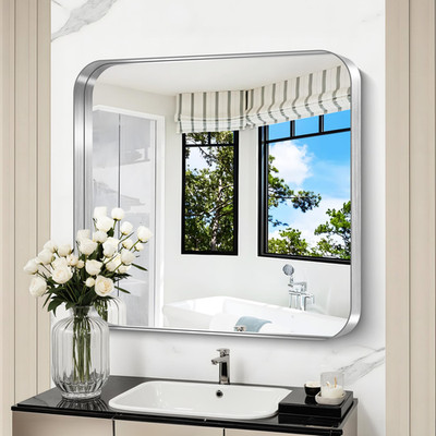 Circumi Silver Bathroom Mirror 30X30 Rectangular Mirror Deep Metal Frame