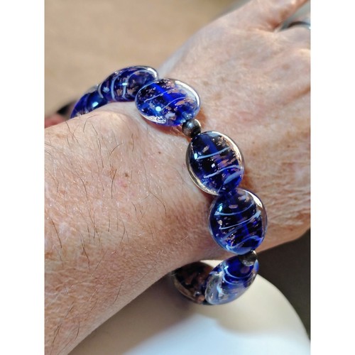 Sterling Silver Blue Lampwork Art Glass Bracelet