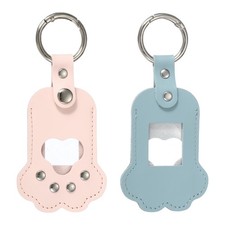 Pet Hair Keychain Cat Paw Shaped Keyring Pink/Sky Blue 2Pcs
