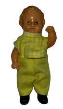 Tiny Vintage German Ede Plastic Doll’s House Doll in Yellow Outfit- Jointed