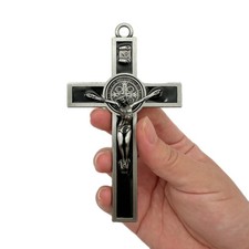 BONITTER Antique Silver Crucifix Wall Cross-St. Benedict 5"L x 2.7"W, Black