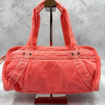 DIESEL Archive Handbag Shoulder Bag Denim Canvas Pink Metallogo