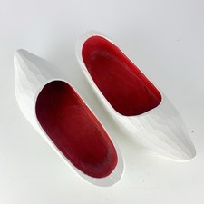 Vintage Dutch Wooden Shoes Clogs Hand Carved Hand Holland Red White Wall Hanging