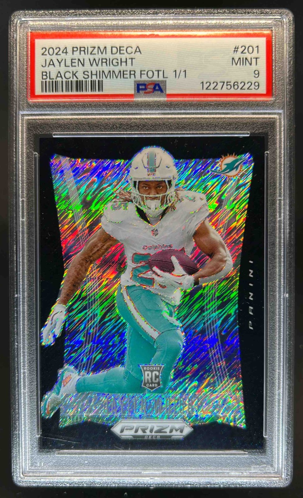 Jaylen Wright Panini Prizm Deca #201 Black Shimmer Fotl 1/1