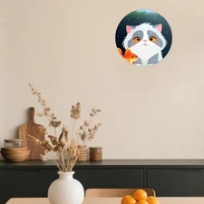 Whimsical Cat Fish Starry Night Design Round Aluminum Wall Art