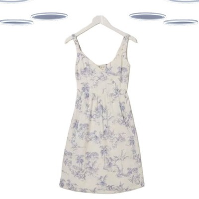 Ex Fat Face Women's Dress Ivory Blue Heidi Flamingo Sleeveless V-Neck