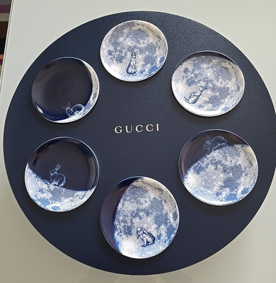 GUCCI ミニ皿 New Gucci Easter Bunny Rabbit 6 Six Blue Small Plates Porcelain