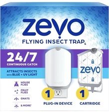 Zevo Flying Insect Trap & Cartridge 1 Plug in Device & 1 Cartridge
