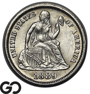 1889 Seated Liberty Dime Choice BU Sharp Strike