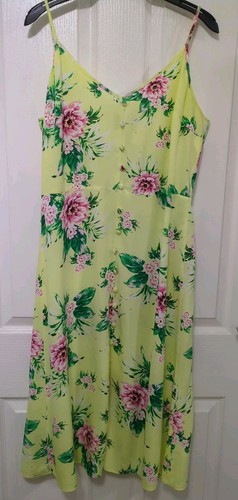 Peacocks Lemon & Pink Floral Midi Dress Size 16 - Picture 2 of 9