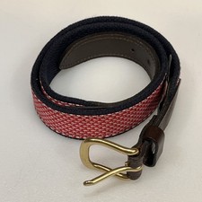 Vineyard Vines Belt Boys 26 Whale Red White Ribbon Cotton Web Brown Leather
