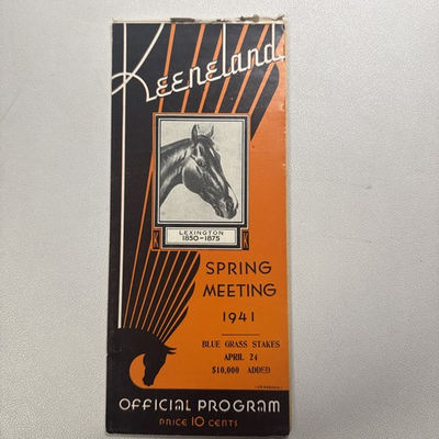 #ad 1941 Keeneland Blue Grass Stakes 4 24 Program Our Boots Beats Whirlaway RARE $280.00