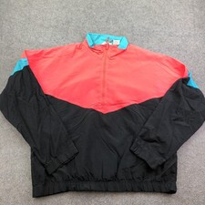 Vintage Shore Club Jacket Mens XL Pink Black Teal 1/2 Zip Colorblock Windbreaker