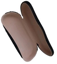 Hard Shell Eyeglass Case Clamshell Black Faux Leather Tan Interior Portable