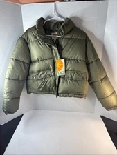 C&C California Womens Green Cropped Puffer Jacket Medium NWT
