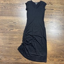 Toad&Co Dress Womens XS Black Ruched T-Shirt V Neck Short Sleeve Pockets Casual