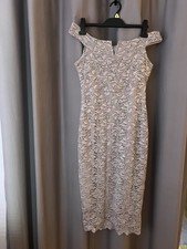 Quiz Lace Sequin Midi Dress Size 12 Silver Grey Occasion Evening