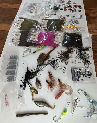 Mixed Lot Fishing Tackle L New & Used Hooks Lures Marabou Spinners Sporting Fish