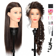Mannequin Head Human Hair- Cosmetology Manikin Doll Head with 80 Real Hair for
