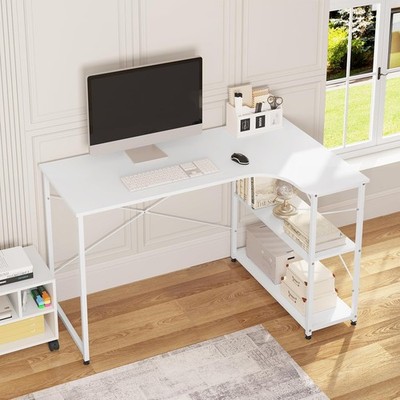 WOLTU Schreibtisch Computertisch Bürotisch Arbeitstisch Tisch mit 2 Regal Weiß