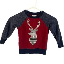 Hanna Andersson Reindeer Pullover Sweatshirt Red  Blue Holiday Size 90 / 3