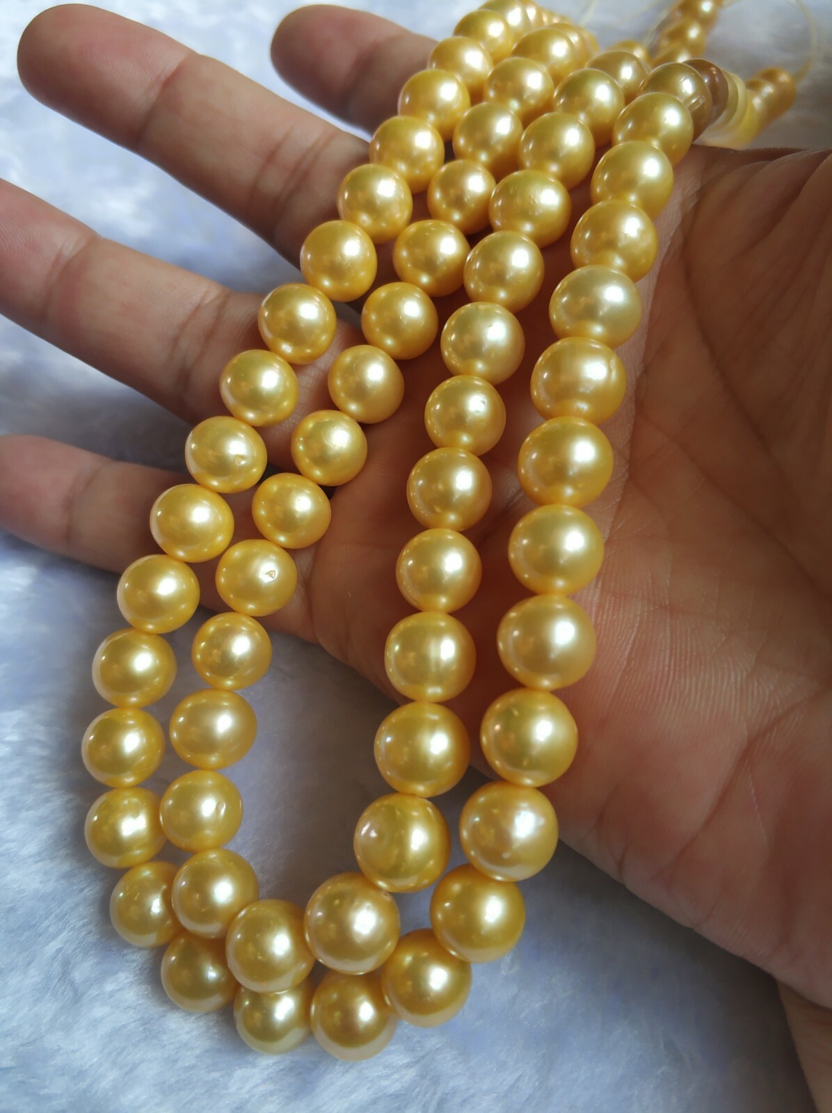 Beautiful 35" AAA 9-8mm real natural south sea Gold pearl necklace 14k clasp