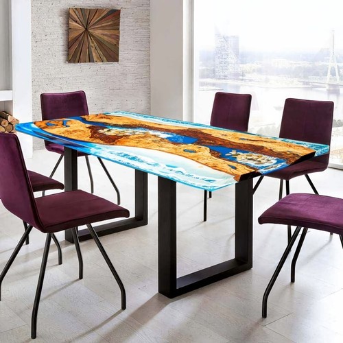 Large Epoxy Ocean & Live Edge Ebony Wood Table | Custom Resin River Table for Ho - Picture 2 of 14