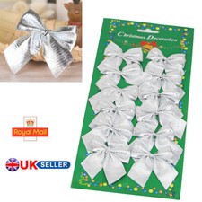 Christmas Tree Decoration Glittered Bows Silver Gift Bows Xmas Party Glitter