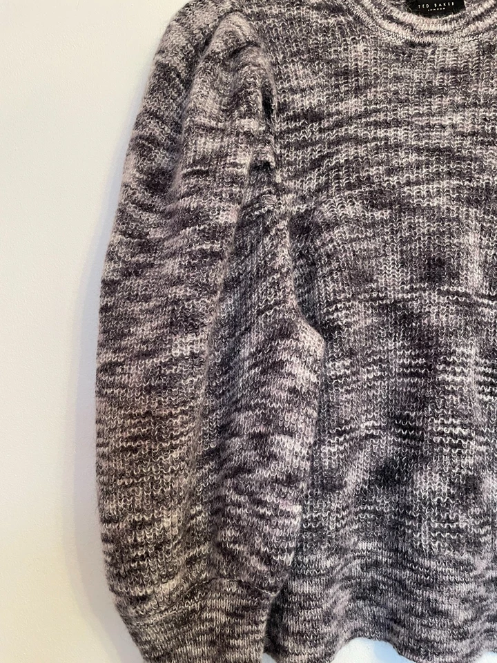 Ted Baker Wool Jumper Size 8 Grey Black Balloon Sleeve Wool Mohair Mix - Image 2 of 4