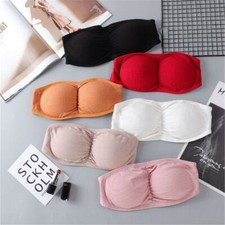 Women Basic Stretch Seamless Strapless Bandeau Tube Top Bra Padded Underwear