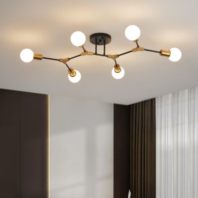 Gold and Black Sputnik Semi Flush Mount Light Fixture for Home Decor