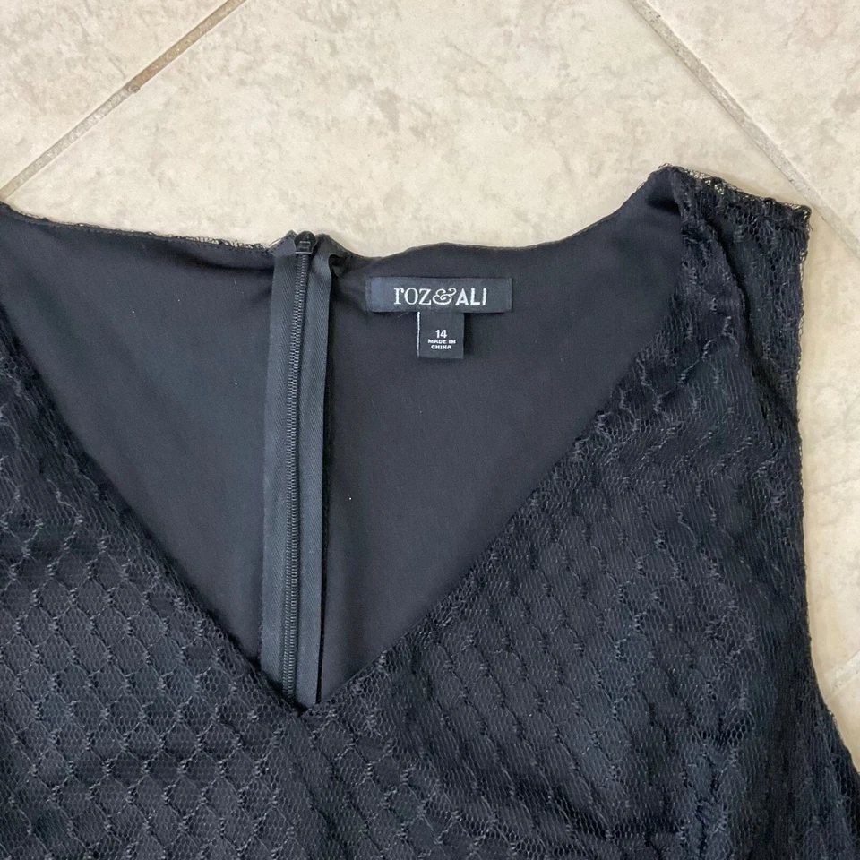 Vestido Roz & Ali Encaje Ombre Cóctel Fiesta Evento Mujer Talla 14 Negro/Dorado Foto 3 de 4