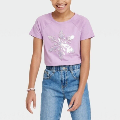 Cat & Jack Girls' Size XS (4/5) Flip Star Sequin T-Shirt Short