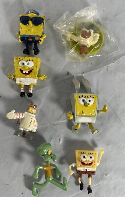 Lot Of 7 -2  Sponge Bob Character Figurines Sandy ,Squidward Tote9
