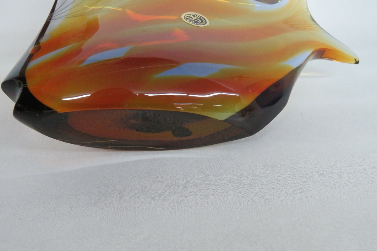Exbor Bohemian Czech Rozinek Honzik Amber Art Glass Fish