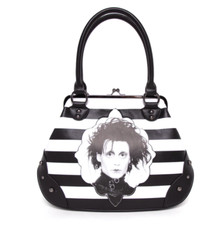 Rock Rebel Edward Scissor Hands Kiss Lock Black And White Striped Handbag