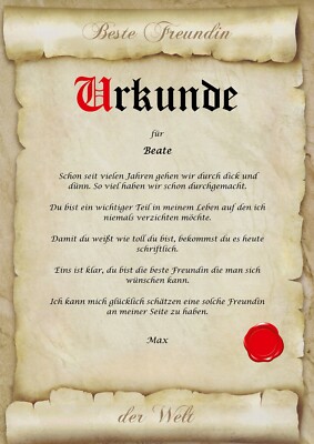 Urkunde personalisiert Geschenk Karte beste Freunde Freundin Freund der Welt A4
