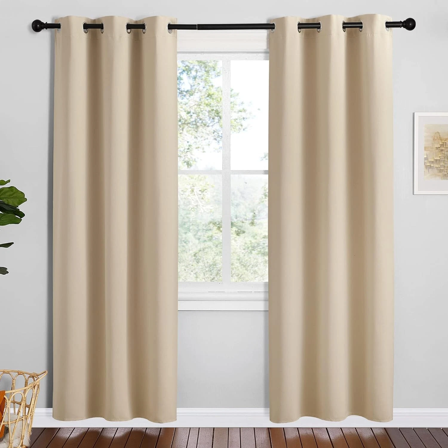 2 PCS Biscotti Beige 78"L x 42"W Solid Grommet Darkening Curtains For Bedroom