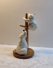 1960s Fritz and Floyd - Dog chasing a scared cat hanging from pole-JAPAN 6" high