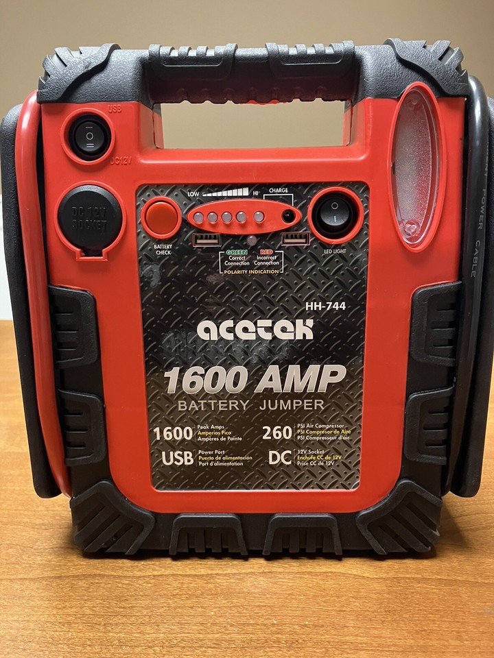 1600 Amp Jump Starter with Air Compressor, acetek Car Battery Charger
