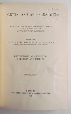 1897 DARWIN AND AFTER DARWIN by GEORGE JOHN ROMANES antique Vol. II