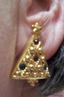 Christmas Tree Clip On Earrings w Embedded Rhinestones - Vintage  1-1/4" by 7/8" — photo 2