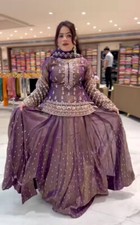 Traditional Wear Simmer Silk Purple Top And Lehenga With Dupatta For Reception